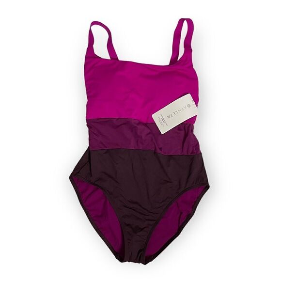 Athleta Pink Striped Coastline One Piece Swimsuit Medium Coverage - Picture 2 of 12